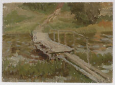 Stepan Golub (b.1927) "Brook with Wooden Bridge", ca.1960, Oil