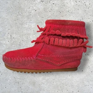 Minnetonka Kinder Doppel Fransen Seitenreißverschluss Hot Pink Stiefel Stil #2295 Kleinkind Größe 7 - Bild 1 von 8