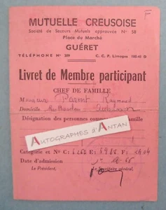 ● CREUSE 1966 M. Raymond Parent à Aubusson Mutuelle creusoise à Guéret - livret - Picture 1 of 2