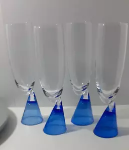 Vintage Eon Blue Stem Nyiru Sasaki Japanese Champagne Glasses Set of 4 - Picture 1 of 7