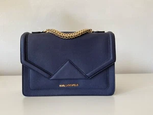 karl lagerfeld bag women crossbody shoulder navy blue gold details - Picture 1 of 9