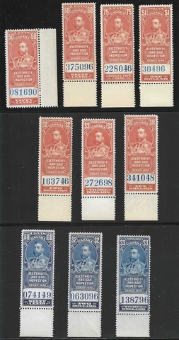 Canada, 1930 Electric & Gas Inspection Revenue Stamps, Van Dam #FEG1-#FEG10, NH Cover