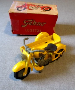 1950- TEKNO DENMARK DIECAST INDIAN MOTORCYCLE W SIDECAR TOY-W BOX-3" VINTAGE - Picture 1 of 15