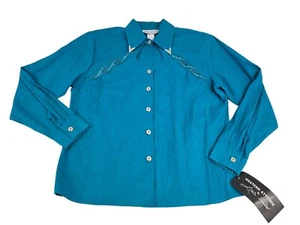 Vintage Lilia Smitty Western Attitude Shirt Womens L Button Up Long Sleeve Blue - Picture 1 of 10