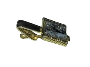 Vintage silver tone black flecks tie clasp bar 1 3/4" long - Picture 1 of 8