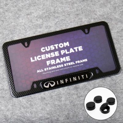 For Infiniti Sport Front or Rear Carbon Fiber Texture License Plate Frame Cover - Image 1 of 4