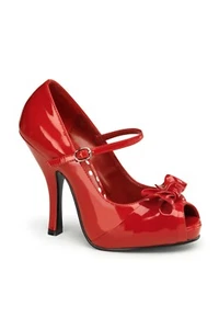 Pin Up Couture Cutiepie-08 Red Patent Open Toe Mary Jane Shoes With Bow IN-STOCK - Picture 1 of 4