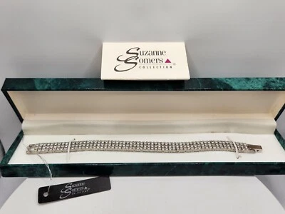 NUEVO Brazalete Tenis Suzanne Summers Plata Tres Filas Circonitas Cúbicas 7.5" De Colección Foto 1 de 4
