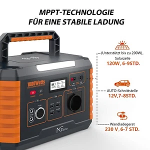 NGTECO Tragbare Powerstation 1000W Max Camping Solarspeicher Strom - Bild 1 von 7