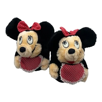 VTG Disney 1970's Minnie Mouse Slippers Adult Size 7-8 Plush Polka Dot Bow & Bib - Image 1 of 4