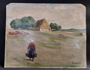 Tableau peinture huile sur carton paysage champêtre début XXème - Picture 1 of 8