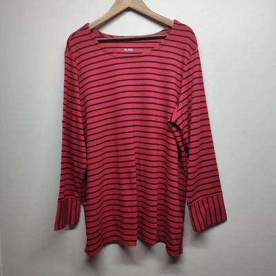 Blair Tunic Top Women Plus Size 3XL Red Stripes Jersey Casual Modest Spring — 第 1/4 张图片