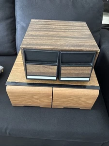 Lot Of 2 Vintage Faux Wood Grain 2 Drawer CD Game Holder Storage Case - Picture 1 of 20