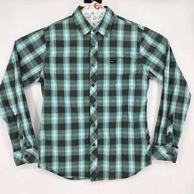 Camisa RVCA Para Hombres Manga Media Larga Informal Preppy Surfer Abotonada A Cuadros Foto 1 de 4