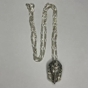 VTG 925 Sterling Silver Egyptian Revival Mummy Pendant Necklace 8.2g 16 1/4” - Picture 1 of 4