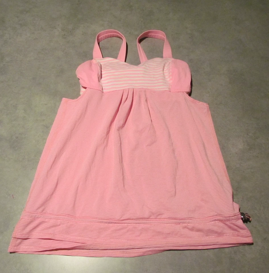 Женская майка Lululemon 6 в розовую белую полоску встроенный бюстгальтер для йоги тренажерного зала - Изображение 1 из 4