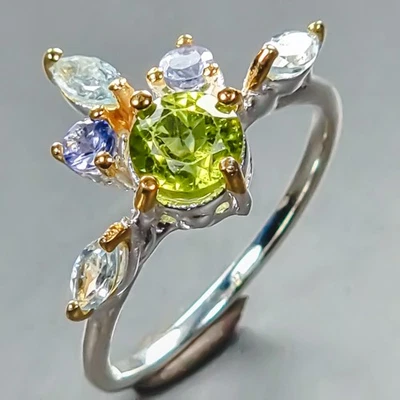 Handmade Natural Peridot Ring 925 Sterling Silver Size 7.5 /R441548 - Image 1 of 4