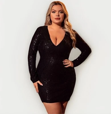¡NUEVO CON ETIQUETAS! Vestido midi House Of Chic Curves negro lentejuelas talla 3x fiesta cóctel Foto 1 de 4