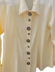 Women's Shirt Yellow Small Double Buttons Long Sleeve Blouse Art To Wear Click - Picture 1 of 14