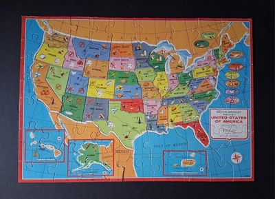 Vintage Milton Bradley Map Puzzle 1961 United States & The World 14x20 Complete - Image 1 of 3