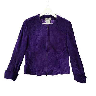 CARLISLE Purple Black Velvet Striped Zip Up Jacket Blazer Womens 8 Wool Blend - Image 1 of 4
