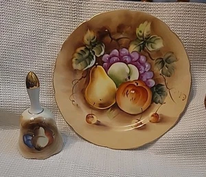 Lefton China Hand Painted 9" Fruit Plate, #222 & 5" Bell - Picture 1 of 8