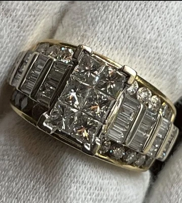 3 CTW Women’s 14KT Gold Invisible Set Diamond Engagement Cluster Ring Baguette - Image 1 of 4