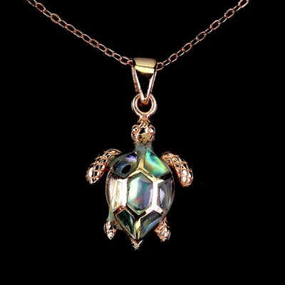 925纯银项链花式珍珠母海龟宝石珠宝18英寸 — 第 1/4 张图片