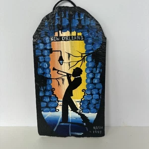 Painting on 2 Century Old Roof Slate By Olsen Nash-New Orleans “Vieux Carre” - Picture 1 of 7