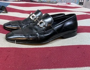 Salvatore Ferragamo Pompei Hore Bit Schnalle Halbschuh Schwarz Leder Herren Größe 11 D - Bild 1 von 14