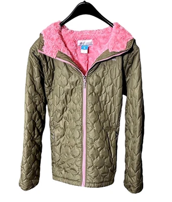 Chaqueta COLUMBIA Niñas XL Bella Felpa Cremallera Verde Oliva con Capucha - Forro Polar Foto 1 de 4