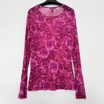 Blusa Top Blusa Express Rosa Floral Malla Transparente Cuello Redondo Grande Elastizada Nueva Sin Etiquetas Foto 1 de 4