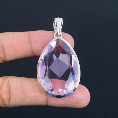 Colgante Joyería Regalo Piedras Preciosas Pera Plata Esterlina 925 Rosa Kuncita 2.2" AAB 815 Foto 1 de 4