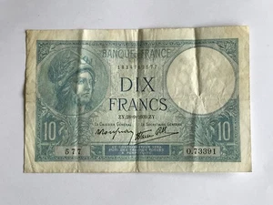 Frankreich - Original Banknote 10 francs Minerve - Typ 1915 - sehr alt - Bild 1 von 2