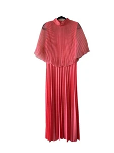 VTG 70s NWT Miss Rubette Pink Pleated Chiffon Cape Maxi Dress 16 Dead Stock - Picture 1 of 22
