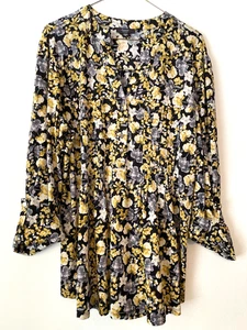 Cocomo Tunic Size 2X Popover Tunic Black/Yellow/Grey Floral Rolled Sleeves (1056 - Picture 1 of 8