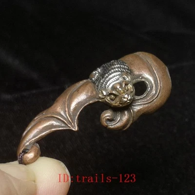 Coleção de pingentes de estátua de morcego da sorte escultura dourada cobre vermelho chinês 4,9 cm - Imagem 1 de 4