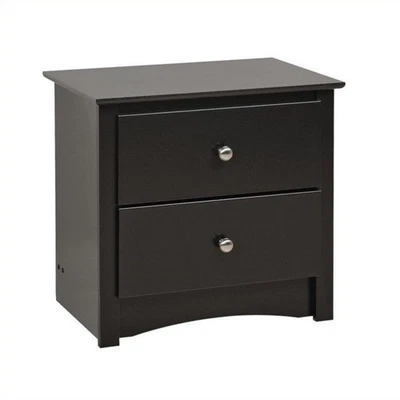 Regular Black Wood Night Stand With 2 Drawers And Brushed Nickel Knobs - Image 1 of 4
