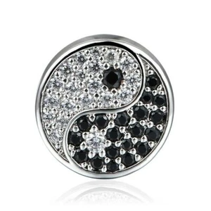 NEW STERLING SILVER YIN YANG BLACK & WHITE PAVE CZ BRACELET CHARM BEAD PENDANT! - Picture 1 of 2