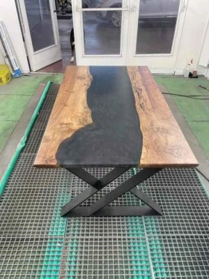 Black River Epoxy Coffee Table Top, Live Edge Center Wooden Table Top, Home Deco - Image 1 of 3