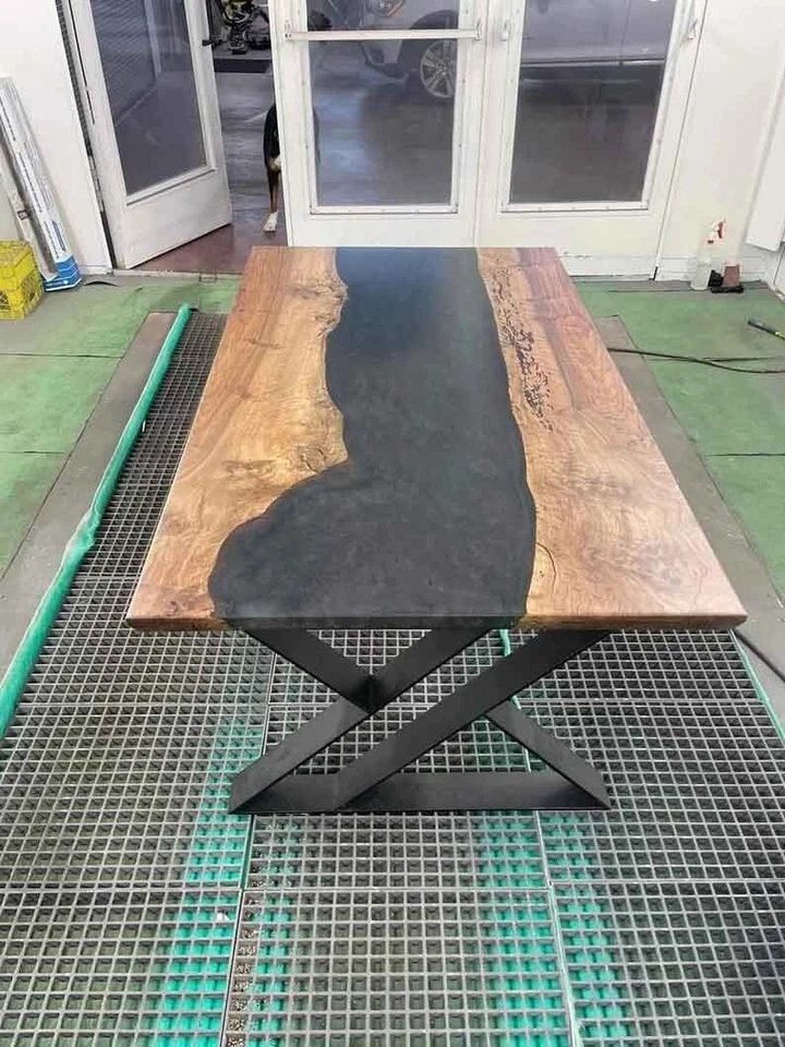 Black River Epoxy Coffee Table Top, Live Edge Center Wooden Table Top, Home Deco - Image 1 of 3