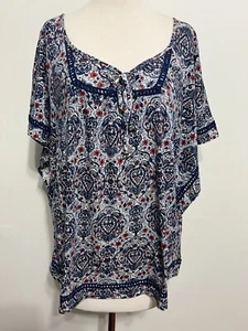 Lucky Brand Bauernbluse im Kaftan-Stil weiß rot blau Blumen Paisley Gr. L neu ohne Etikett - Bild 1 von 18