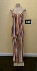 NWT Zara Size Large Sleeveless Multicolored Striped Knit Cut Out Jumpsuit - Picture 1 of 9