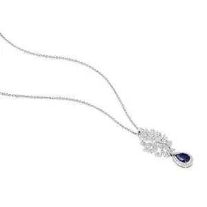 Diamante natural certificado de oro de 14 quilates de 5,5 quilates con colgante de zafiro pera simulada - Imagen 1 de 6