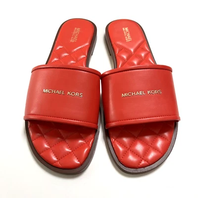 Sandalia acolchada deslizable Michael Kors nueva sin caja logotipo de firma naranja rojo talla 8,5 Foto 1 de 4