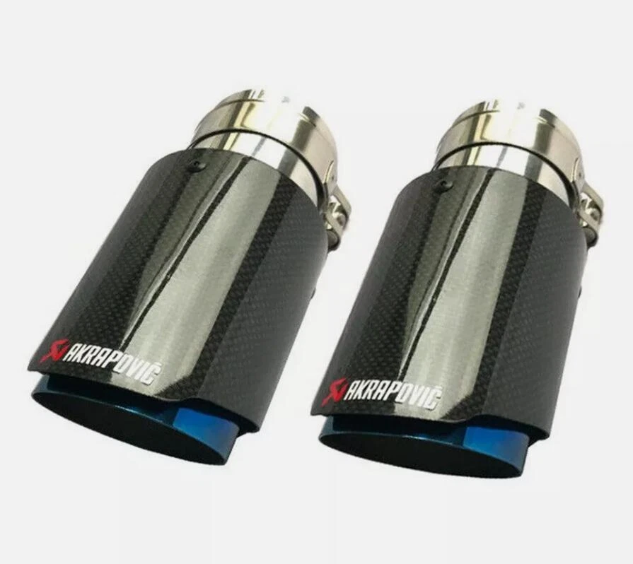 2*Akrapovic ponta de escape de fibra de carbono brilhante tubo traseiro azul universal 63mm-89mm - Imagem 1 de 1
