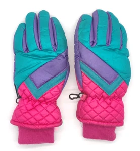 Vintage Retro Color Block Kids Size 7-14 Thinsulate Thermal Winter Ski Gloves - Picture 1 of 5