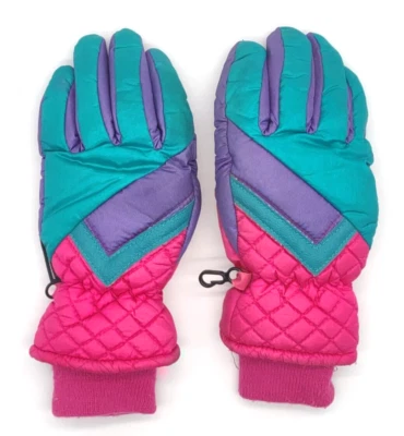 Guantes de esquí térmicos de invierno Thinsulate vintage retro bloque de color para niños talla 7-14 Foto 1 de 4