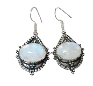 NATURAL RAINBOW MOONSTONE GEMSTONE 925 SILVER BOHEMIAN WOMENS DROP EARRING - Bild 1 von 3