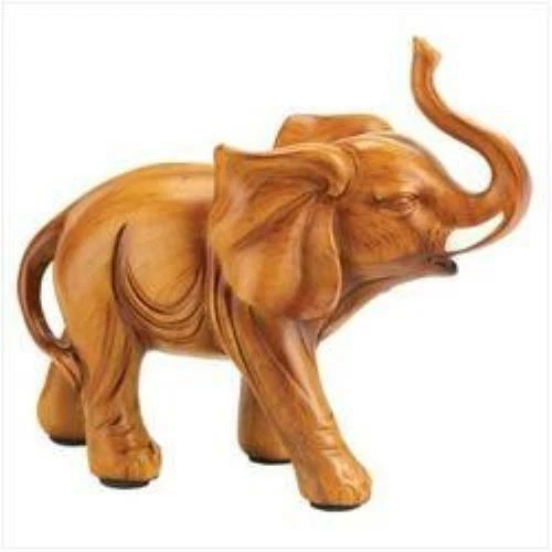 Set of 2 Small Elephant Lucky Figurine Statue Safari Decor Faux Wood 13046